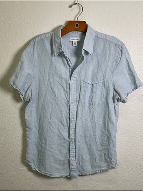 Calvin Klein Pale Blue Short-Sleeve Linen Button-Down Shirt